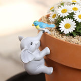 Cute Climbing Elephant with Bird Flower Pot Hugger Figurines Resin Hanging Elephant Statue Planter Pot Decorations for Home Garden Fence Balcony Patio Lawn Yard Ornaments