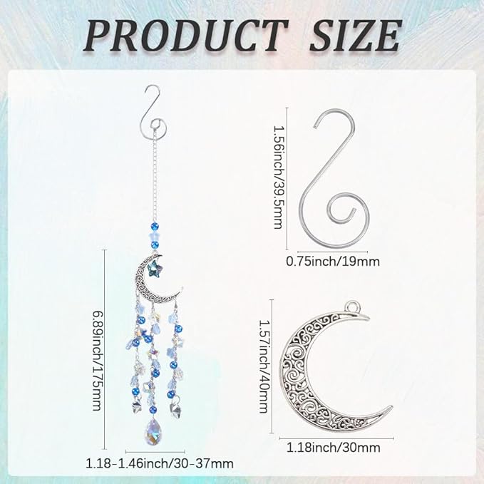 SUNNYCLUE 1 Box DIY 4 Sets Moon Suncatcher Craft Rainbow Catcher Window Moon Star Five Star Pentagram Ab Colored Beaded Teardrop Sun Light Catcher Making Kit for Hanging Ornament Garden Decorations