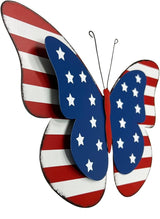 Rustic Metal Americana Butterfly Patriotic Wall Decor American Flag Hanging Ornaments 4th July Garden Yard Signs Independence Day Indoor Outdoor Wall Decoration