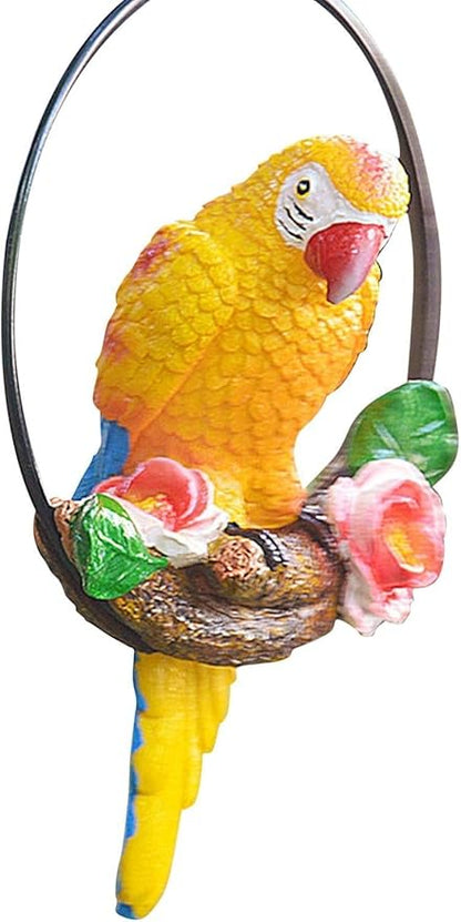 Parrot Decoration | Garden Sculpture Wall Decorations | Innovative Iron Ring Hanging Bird Statue-A