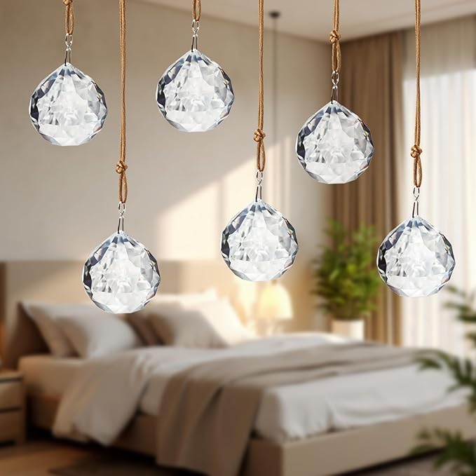1.57in Crystal Ball Sun Catcher Prisms 6pcs Hanging Crystals Rainbow Maker Decorations for Chandelier Window Wedding Valentines Decor