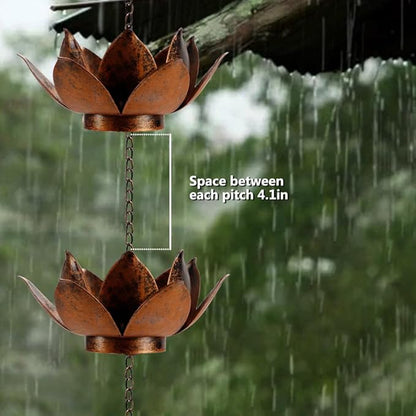 8.5 ft Lotus Rain Chain, 12 Cups Decorative Rain Chains for Gutters, Replacement for Downspout, Adjustable Length