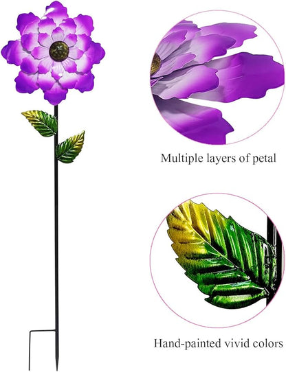 Metal Flower Garden Stakes Yard Art, 42" Large Handcrafted Purple Metal Outdoor Decor Lawn Pathway Ornaments Garden Decorations