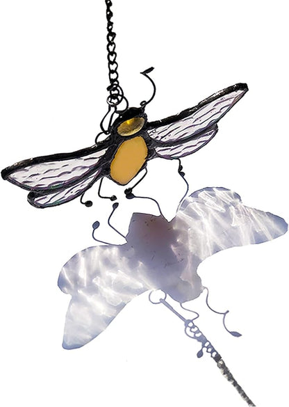 HUIMEIJU Stained Glass bee Window Hanging/Tiffany Glass Decorative Pendant, Birthday Gifts for classmates, Colleagues, Family, Children, car Pendants, Garden Decorations