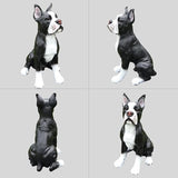 Adorable Boston Terrier Dog Sculpture with Solar Lantern & Double-Sided 'On Patrol' and 'Welcome' Signposts – Playful Outdoor Resin Statue for Garden, Yard, Patio