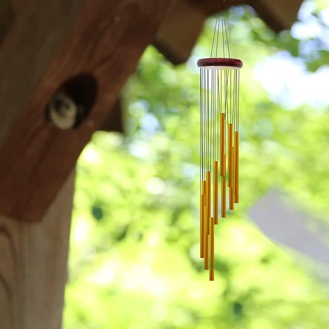Wind Chimes for Outside with 12 Aluminum Tubes Wind Bells, 23 Inches Melody Windchimes Outdoors for Farmhouse Garden Patio Home Decor (Gold)