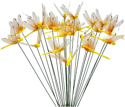 Garden Yellow Dragonfly Stakes with Sticks,3D Removable Fake Dragonfly,10" Waterproof Shaking Head Dragonflies Ornaments Garden Decor for Outside,Plant Decoration and House Warmings (25)
