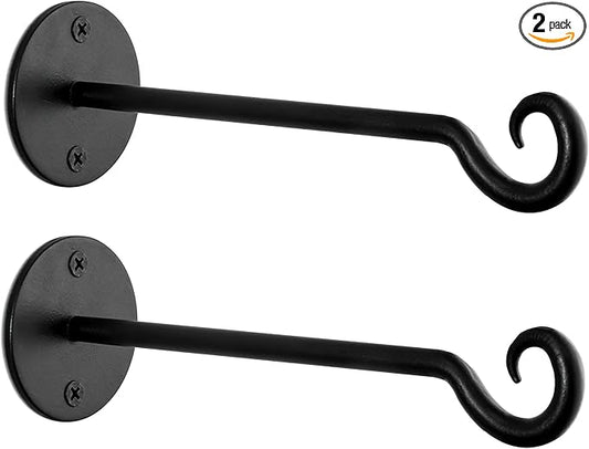 Monarch Abode Plant Hangers – Wall Mount Plant Hooks for Hanging Baskets, 7.5 Inch Metal Black Fence Wall Plants Hanger for Outdoor Indoor, Flower Pot, Bird Feeder, Wind Chime Bracket, 2 Pack