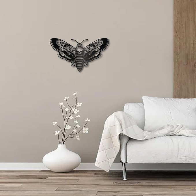 CREATCABIN Death Head Moth Metal Wall Decor Black Skull Metal Wall Art Hanging Ornament Iron Moth Wall Decoration Sculpture Butterfly Gothic Wall Decor for Modern Farmhouse Rustic Home 12 x 6.7Inch