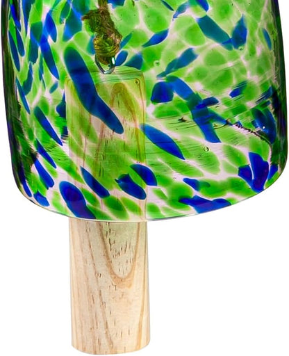 Evergreen Colorful Art Glass Wind Chime | Turquoise Blue| Solid Wood Striker | Natural Deep Tone | 8 Inches Tall | Beautiful Gift for Patio, Garden, Outdoor Home décor