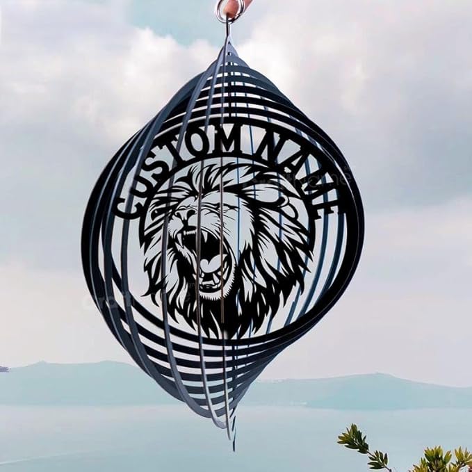 Personalized Lion Metal Wind Spinner, Custom Hanging Sculpture for Outdoor Display, Kinetic Garden Ornament, Strength Symbol Gift (Lion Garden Wind Spinner)