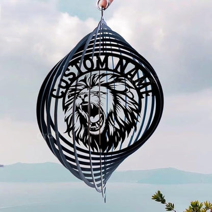 Personalized Lion Metal Wind Spinner, Custom Hanging Sculpture for Outdoor Display, Kinetic Garden Ornament, Strength Symbol Gift (Lion Garden Wind Spinner)