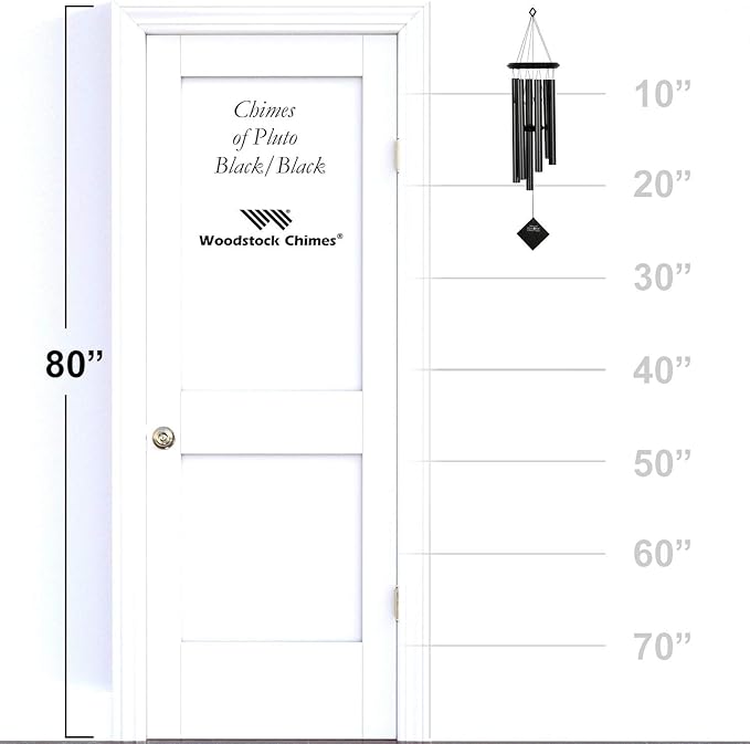 Woodstock Wind Chimes of Pluto Chimes for Outside, 27" Black Wood Small Light Sound Chime Décor for Outdoor Garden, Patio, Porch, Encore Collection