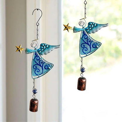 MrMrKura Metal Angel Wind Chime Hanging Decoration Ornament With Wing and Bell - Decorative Hanging Bells, Gifts for Home Garden Decor Crafts (Blue)