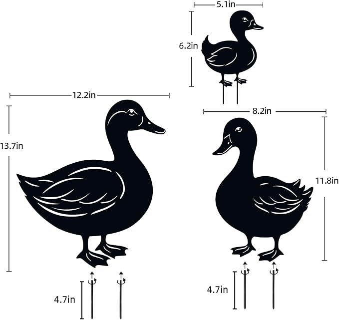 WACLSTDAY Duck Metal Decorative Garden Stakes Duck Gifts for Women/Men,Black Ducks Silhouette Statues for Garden Decor, Yard Art, Lawn, Pathway, Patio,Outdoor