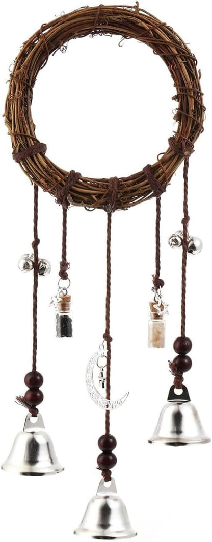Witch Bells for Door Knob for Protection Hanging Bell Wind Chimes Handmade Decorative Bell for Boho Home Room Witchy Decor（Silver one）