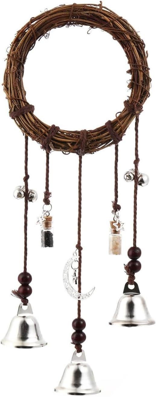 Witch Bells for Door Knob for Protection Hanging Bell Wind Chimes Handmade Decorative Bell for Boho Home Room Witchy Decor（Silver one）