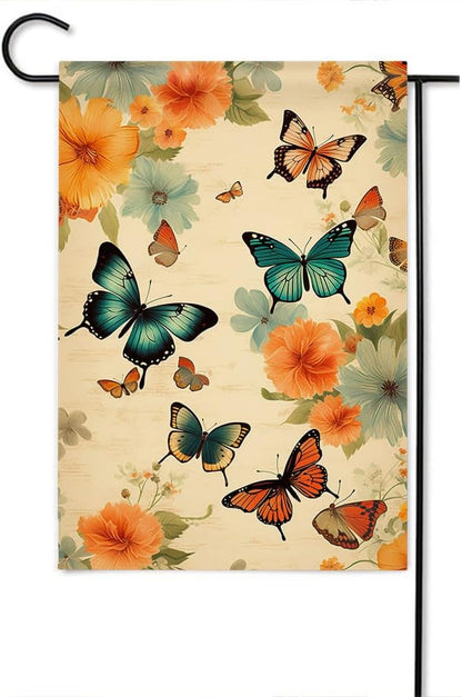 Gkyygk Butterfly Flower Garden Flag 12 x 18 Inch Double Sided Welcome Banners Farmhouse Holiday Outside Decor Burlap Yard Flag