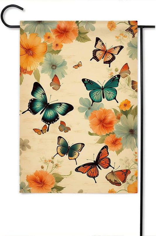 Gkyygk Butterfly Flower Garden Flag 12 x 18 Inch Double Sided Welcome Banners Farmhouse Holiday Outside Decor Burlap Yard Flag