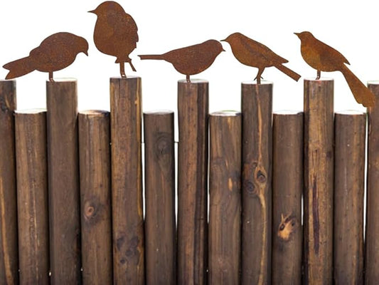 CREATCABIN 5Pcs Rusty Birds Decoration Outdoor Birds Decor for Yard Art Metal Craft Statue Ornaments Iron Sculptures Stakes Rustic Garden Decor for Farmhouse Yard Fence Decorations