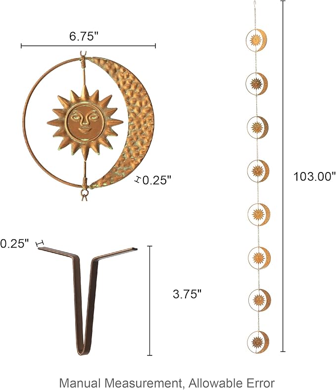 Glitzhome 8.5ft Rain Chain for Gutters 8-Piece Faux Copper Patina Finish Sun and Moon Catcher Replacement for Downpout