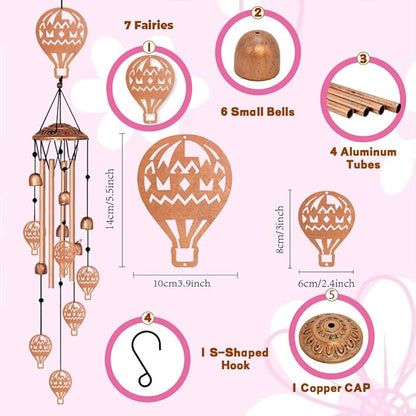 Wind Chimes for Outside, Melodious Melodic Tones Hot Air Balloon Style Windchimes Suitable for Outdoor Garden Patio Porch Decor, 33“ Metal Memorial Wind Chimes Friendship Gifts for Women