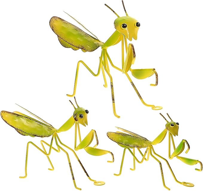 DOITOOL Mantis Shape Pendant Metal Garden Decor Set of 3 Outdoor Yard Sculptures for Patio Lawn Wall Decoration 8.66X2.55X5.51 Inches