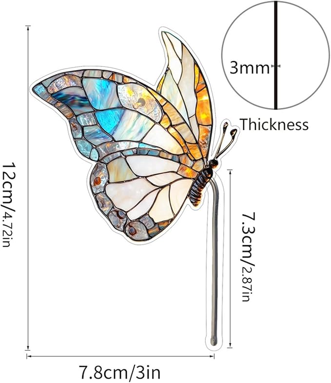 Bird Butterfly Flower Plant Pot Stake Decoration, 4.7 Inch 2D Colorful Acrylic Bird Butterfly Garden Ground Insert Decor, Outdoor Yard Lawn Pathway Patio Art Ornaments, Gifts for Mom (M)