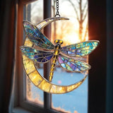 Dragonfly Crescent Moon Handmade Resin Suncatchers, Artisan Boho Sun Catcher Stained Glass Effect Window Hanging Garden Decor, Gift for Mother's Day Mom Grandma Wife Women