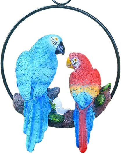 Mini Garden Statues Hanging Iron Ring Parrots, Swing Birds Figurine Sculpture Ornament for Pathways Yard Lawn Home Indoor Outdoor Decorations(Style 3)