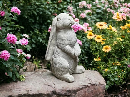 Standing Bunny Statue Handmade Rabbit Sculpture Concrete Long Eared Rabbit Figure