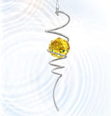 Gazing Ball Spiral Wind Spinner Tail - Golden Crystal Glass Ball | Wind Spinners Stabilizer with S Hook | Hanging Rotating Art for Garden Patio Indoor/Outdoor Creative Ornament & Gift, 13in