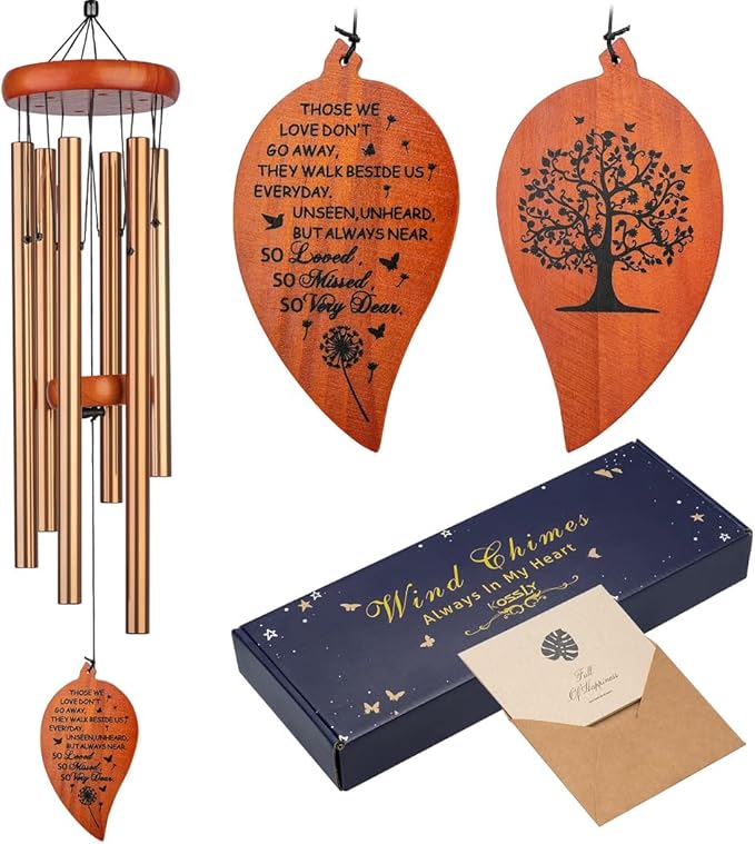 32" Memorial Wind Chimes, Sympathy Grief Wind Chimes, in Memory of Loved One Loss of Mother Father，Home Decor Garden Patio Outdoor-Golden