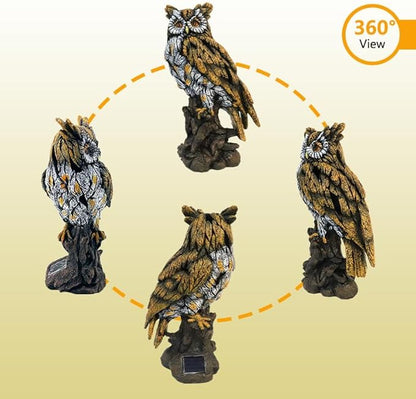 Solar Owl Resin Statue Hand - Painted Garden Decor with LED Light, Perched on Tree Stump Figurine for Outdoor Indoor Yard Patio Home Decoration
