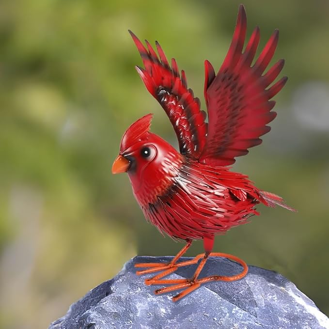 Vindar Cardinal Garden Sculpture Cardinal Statue Metal Bird Yard Art Realistic Large Red Bird Standing Handcrafted Outdoor Decor, Gift for Mom Grandma Wife