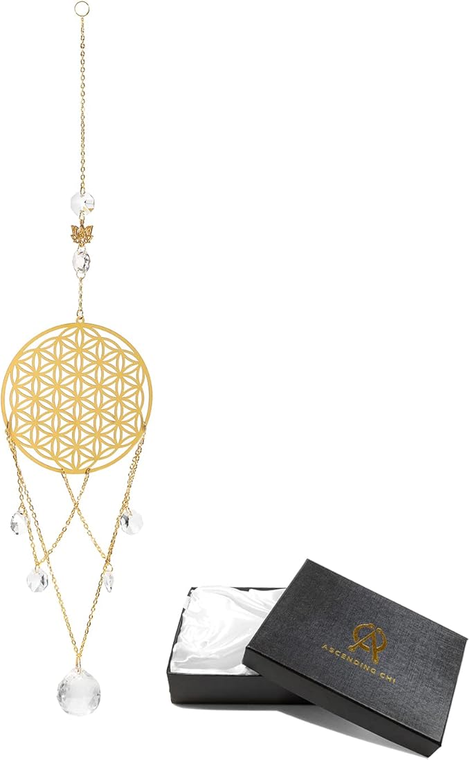 Flower of Life Crystal Suncatcher, Sacred Geometry Wall Decor, Home Office Garden Decorative Hanging Ornament