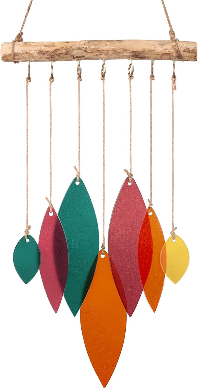 Sea Glass Wind Chimes Art Decor - Stained Glass Suncatcher Window Hanging, Driftwood Hand Crafted Design Beach Wind Chimes - Patio Garden Yard Decor Home Decor (Colorful)