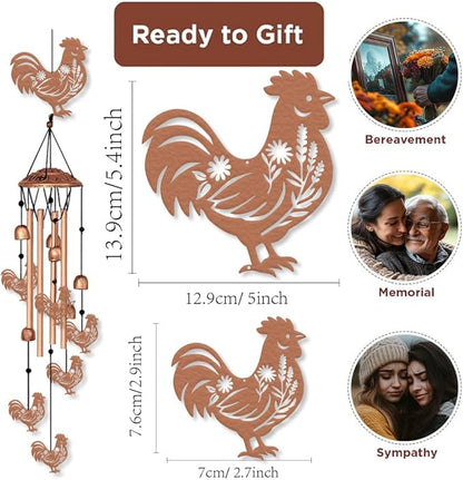 ORIGACH Rooster Wind Chimes Metal Wind Chimes for Outside Gifts for Women Mom Grandma Deep Tone Suitable for Outdoor, Indoor, Balcony, Garden, Courtyard, Porch, 30-Inch Long