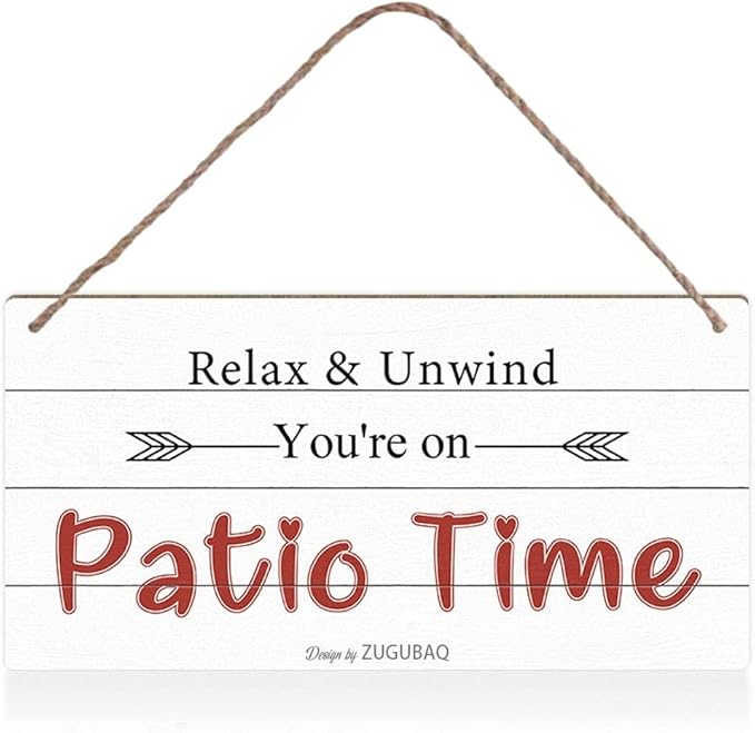 Patio Wall Decor Relax Unwind You're On Patio Time Backyard Porch Wood Signs Decor Outdoor 10x5 Inches Hanging Sign