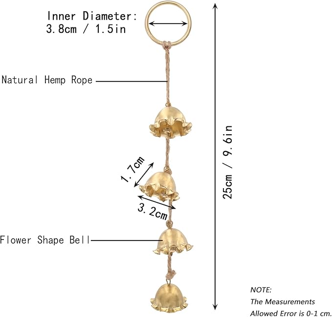 Gold Flowers Hanging Bells for Door Knob Decoration, Christmas Home Garden Decor Small Wind Chimes Jingle Bell on Rope