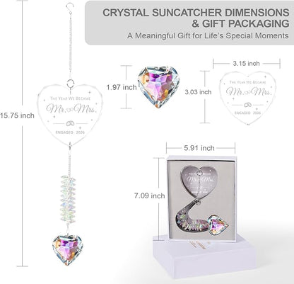 Engagement Gifts for Couples 2026, Wedding Gifts,Mr & Mrs，Crystal Suncatcher for Newly Engaged, Hanging Crystal Gift Ornament, Congratulations Decorations for Friends Just Engaged