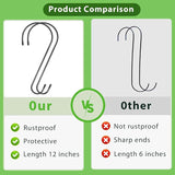 6 Pack 12 Inch Extra Large S Hooks for Hanging Plants, Rust-Proof Heavy Duty Tree Branch Hooks Plant Hooks Outdoor for Hanging Bird Feeder,Patio,Indoor Uses