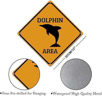 Caution Dolphin Crossing XING Tin Sign Dolphin Area Warning Street Sign Ocean Animal Novelty Caution Road Sign for Outdoor Home Driveway Garden Yard Park 12x12in