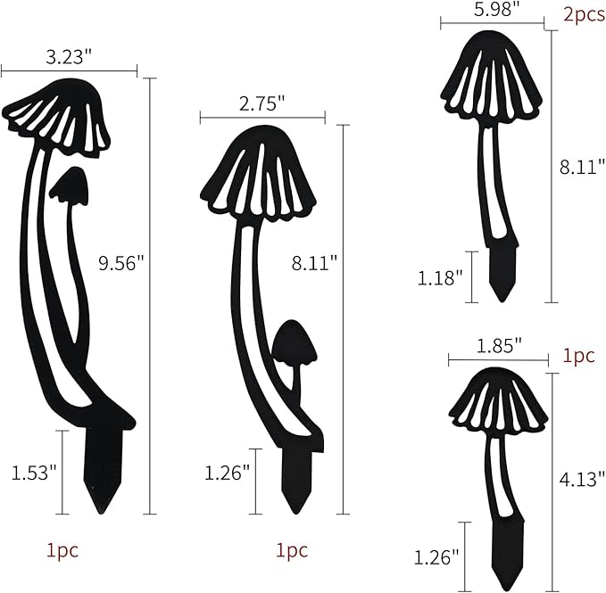 5PCS Metal Mushroom Yard Art - Garden Decorative Stake, Hollow Out Mushrooms Silhouette Statue Decor for Pathway, Floor, Garden, Lawn, Outdoor Decoration