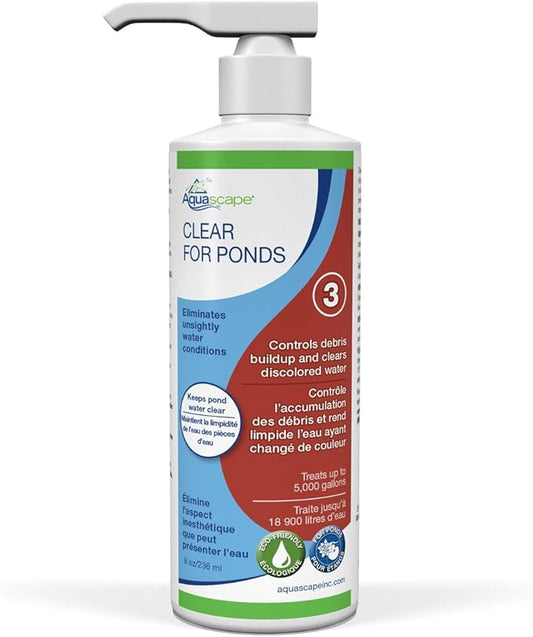 Aquascape CLEAR Water Treatment for Koi and Fish Ponds, Blend of Clarifiers to Clear Cloudy or Discolored Water and Reduce Debris, 8 ounce / 236-ml | 96065
