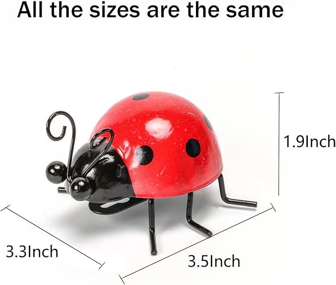 Cruis Cuka Metal Garden Decor for Outside Cute Ladybugs Yard Art Lawn Ornaments Wall Sculptures & Statues Outdoor Fence Decorations for Patio - Set of 8