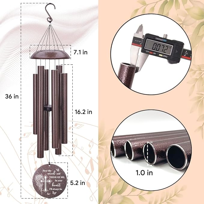 Personalized Sympathy Wind Chimes, 36inch Custom Memorial Gifts for Loss of Loved One, Cross Wing Wind Chimes in Loving Memory of Dad/Mom, Condolences Gifts for Funeral (Produced in USA)