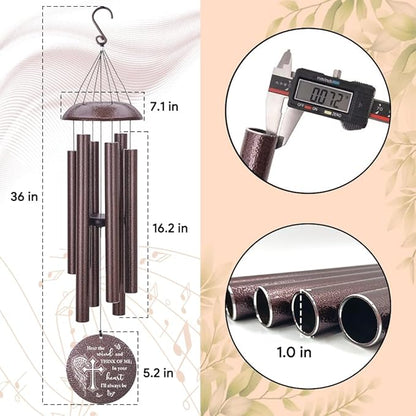 Personalized Sympathy Wind Chimes, 36inch Custom Memorial Gifts for Loss of Loved One, Cross Wing Wind Chimes in Loving Memory of Dad/Mom, Condolences Gifts for Funeral (Produced in USA)