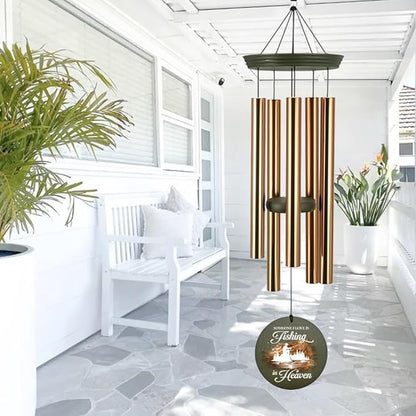 Memorial Wind Chimes Personalized, 36inch Sympathy Wind Chime, in Loving Memory for Loss of Loved Grandpa/Dad Loves Fishing, Fishing in Heaven, Memorial Gifts (Produced in USA)