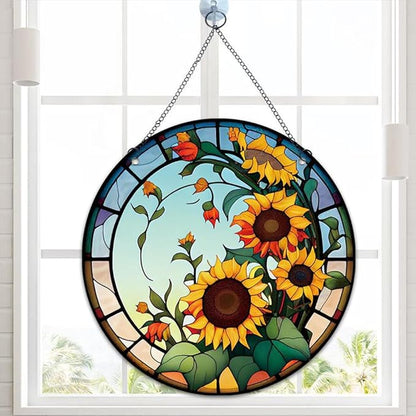 5.9'' Sunflower Acrylic Window Hanging, Flower Wall Art Decor Stained Panel Hangings Window Decor Gift for Daughter,Mom,Grandma (Style A)
